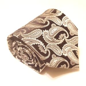 Dolce Punta Necktie Silver Paisley Pattern Silk Neck Tie Made in Italy 60x3.75"